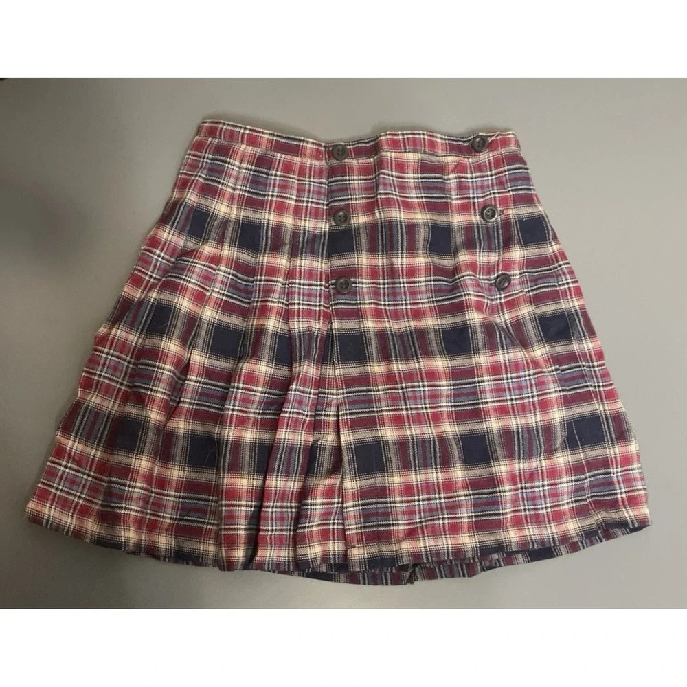 Vintage In Design Mini Skirt Girls Size 10 Plaid Blue Red Pleated Y2K